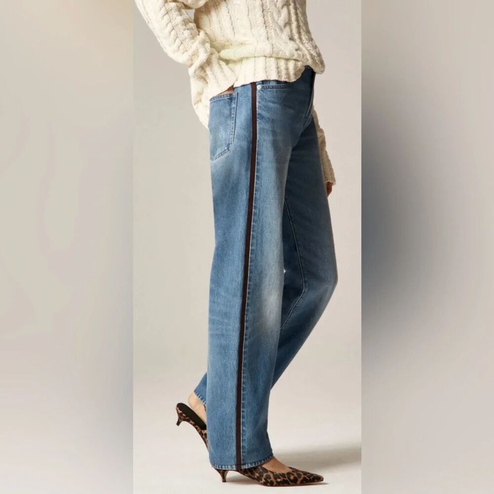 J.Crew Mid-Rise Relaxed Straight Jean with Suede Stripe - 31 - Picture 2 of 9